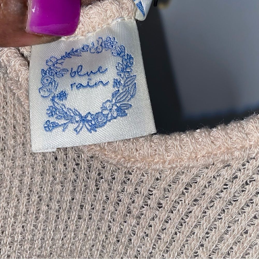 Francesca’s  Blue Rain Cienna Print Keyhole Tie Back Long Sleeve Sweater L - Picture 12 of 13